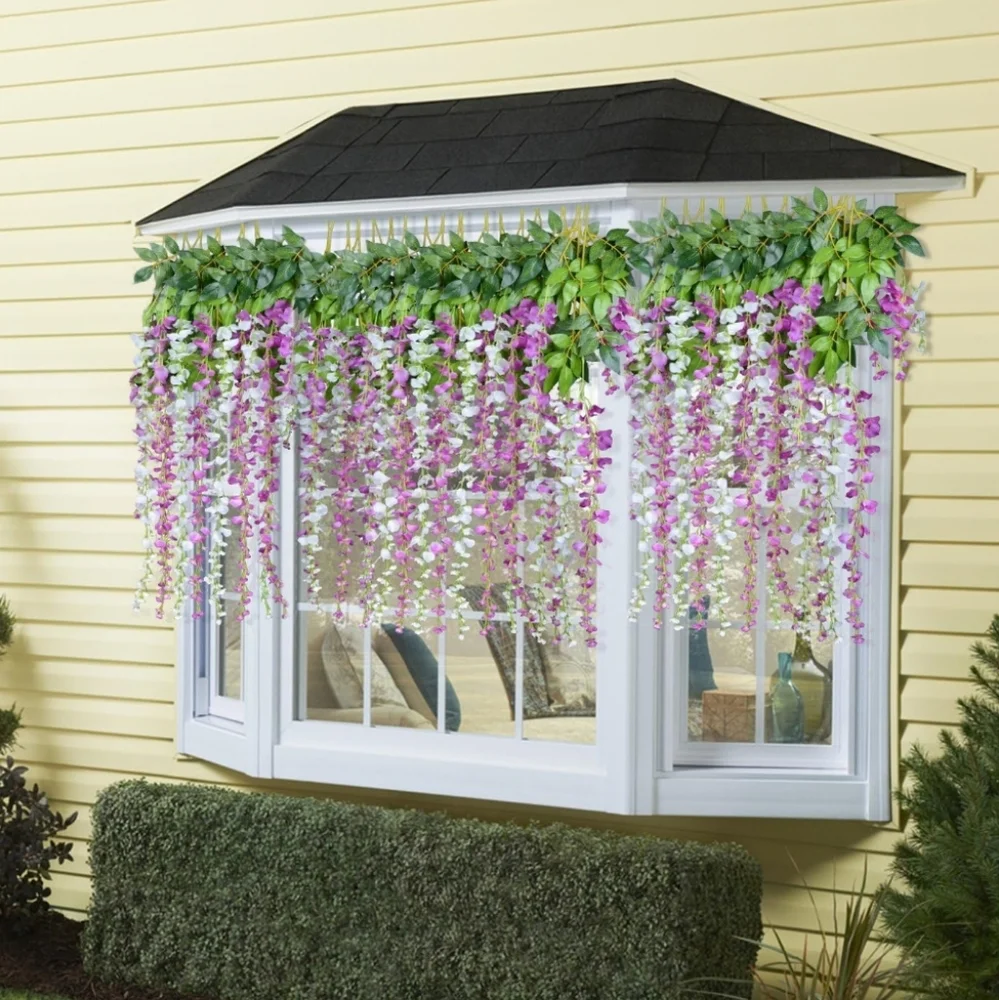 Artificial Flowers Garland, 8 Pieces total 24in Silk Wisteria Hanging Flowers